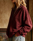 Leopard Print Half Zip Oversized Pullover Sweatshirt: Coffee / 95%Polyester+5%Elastane / S