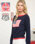 CONTRAST TRIM AMERICAN FLAG KNIT PULLOVER SWEATER : IVORY