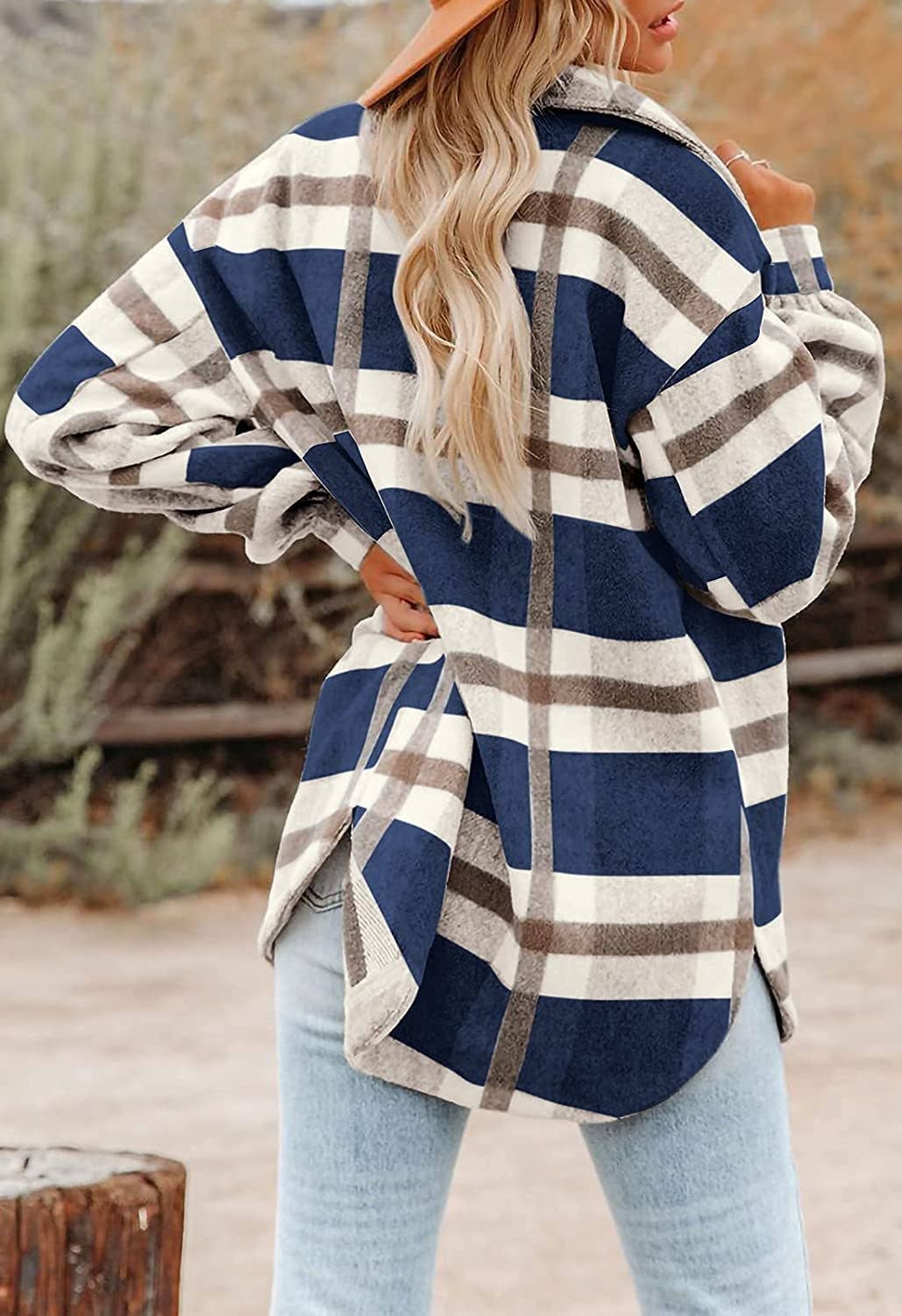 Women's Plaid Button Down Flannel Shirt Jacket – Cozy &amp; Stylish: Black and white grid / 100%Polyester / L