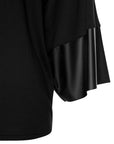 LASCANA Women's Dolman Sleeve Leather Trim Top: Black