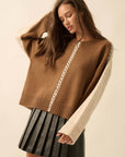 Colorblock Knit Stitched Loose-Fit Sweater