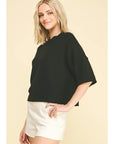 SHORT SLEEVE SWEATER TOP/BLACK