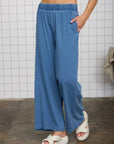 ELASTIC WAIST WIDE LEG KNIT LOUNGE PANTS: DARK DENIM