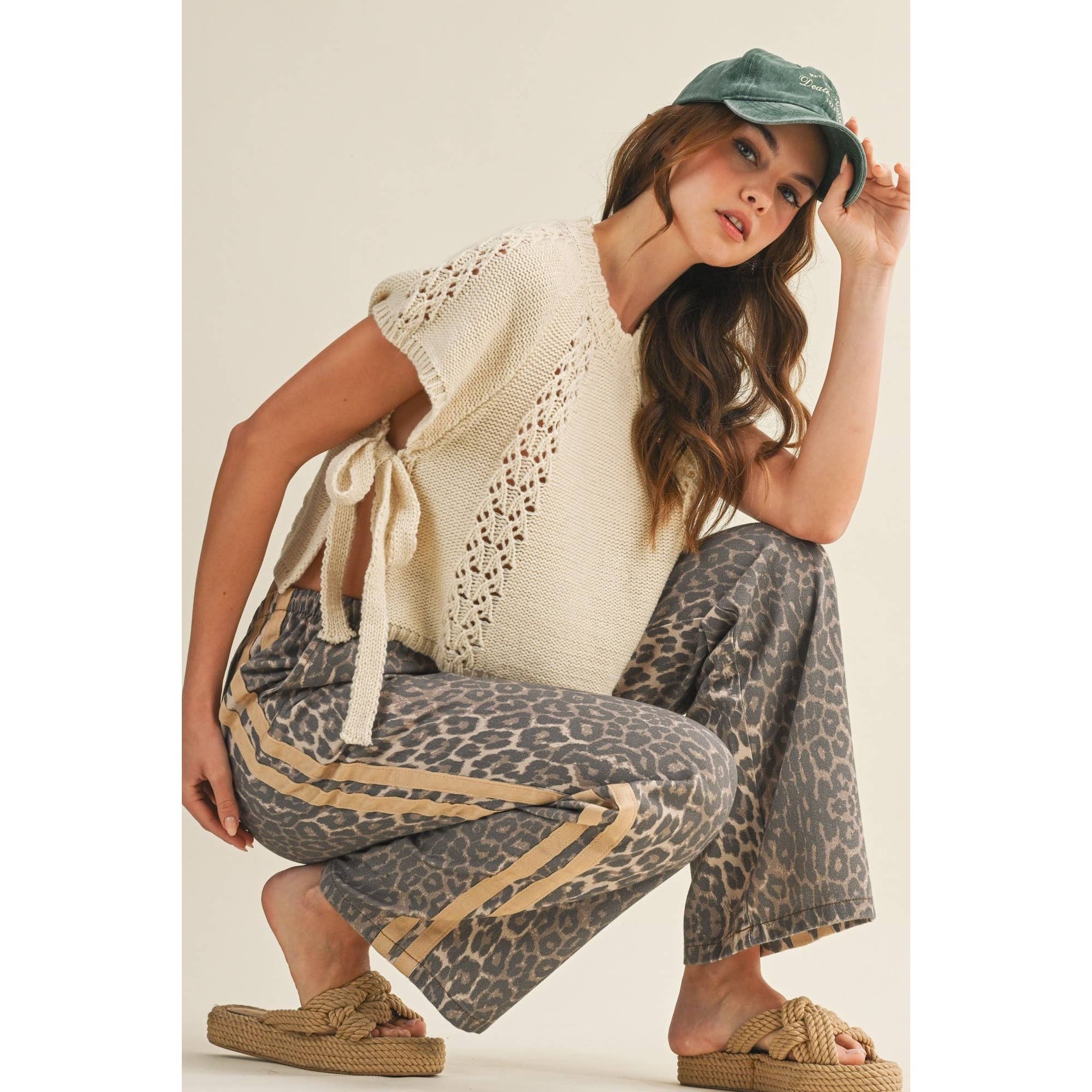 Luxe Leopard Relaxed Pants With Side Trim: LEOPARD/TAUPE