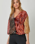 MIX PRINT BURNOUT VELVET TOP