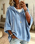 Women’s Velvet Hooded Poncho Top Oversized 3/4 Sleeve: Black / 95%Polyester+5%Elastane / XL