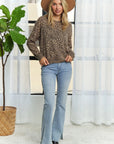 LEOPARD PRINT LONG SLEEVED CREW NECK TOP: KHAKI