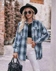 Women’s Caramel Plaid Oversized Flannel Button Down Shirt: Blue / 100%Polyester / S