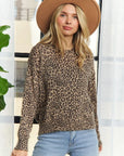 LEOPARD PRINT LONG SLEEVED CREW NECK TOP: KHAKI