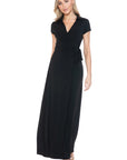 BLACK COLLARED FAUX WRAP DRESS