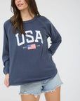 USA GRAPHIC RAGLAN LONG SLEEVE KNIT TOP : WHITE