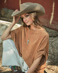 Oversized camel suede-look tee with side studs