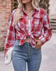 Women’s Caramel Plaid Oversized Flannel Button Down Shirt: Khaki / 100%Polyester / XL