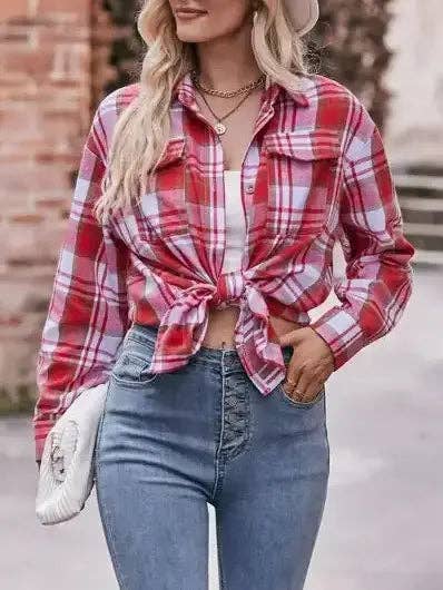 Women’s Caramel Plaid Oversized Flannel Button Down Shirt: Blue / 100%Polyester / M