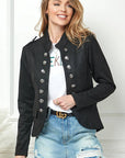 Fashion Pure Color Long Sleeve Jacket: Black