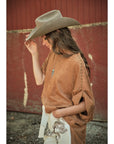 Oversized camel suede-look tee with side studs