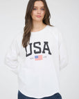 USA GRAPHIC RAGLAN LONG SLEEVE KNIT TOP : WHITE
