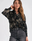 ELAN BLACK/GOLD BUTTONUP BLOUSE