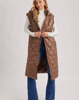 DIAMOND QUIT PUFFER LONG-LINE HOODED VEST: COCO