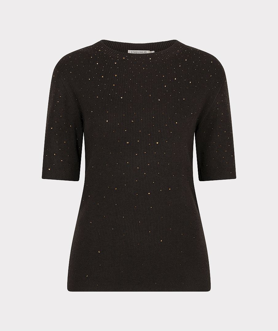 ESQUALO SHORT SLEEVE SWEATER W/STONE DETAIL
