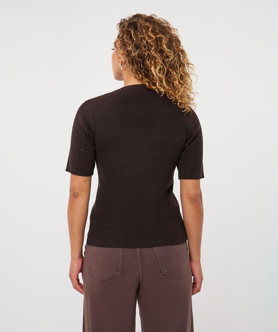 ESQUALO SHORT SLEEVE SWEATER W/STONE DETAIL