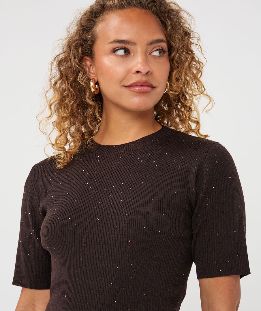 ESQUALO SHORT SLEEVE SWEATER W/STONE DETAIL