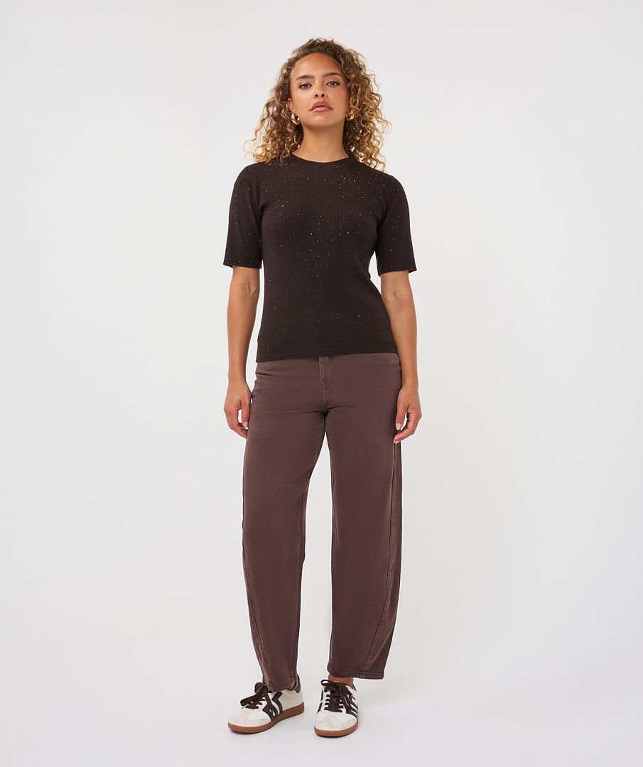 ESQUALO SHORT SLEEVE SWEATER W/STONE DETAIL