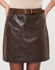 ESQUALO FAUX LEATHER SKIRT W/BELT