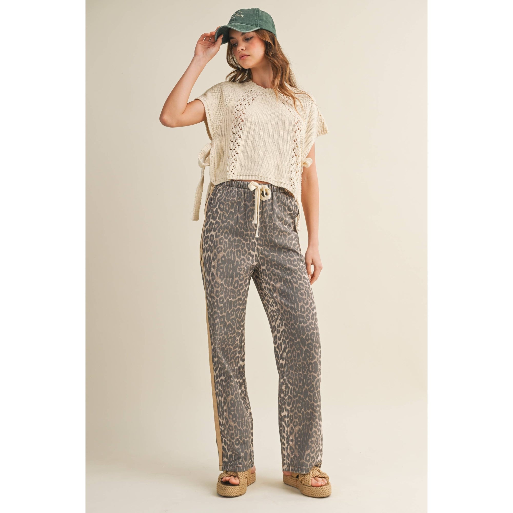 Luxe Leopard Relaxed Pants With Side Trim: LEOPARD/TAUPE