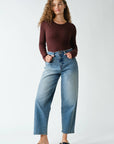 Seamless Ribbed Long Slv Top: COFFEE BEAN