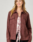 BURGUNDY FAUX SUEDE SHACKET