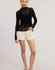 L/S FLORAL VELVET LACE TOP: BLACK
