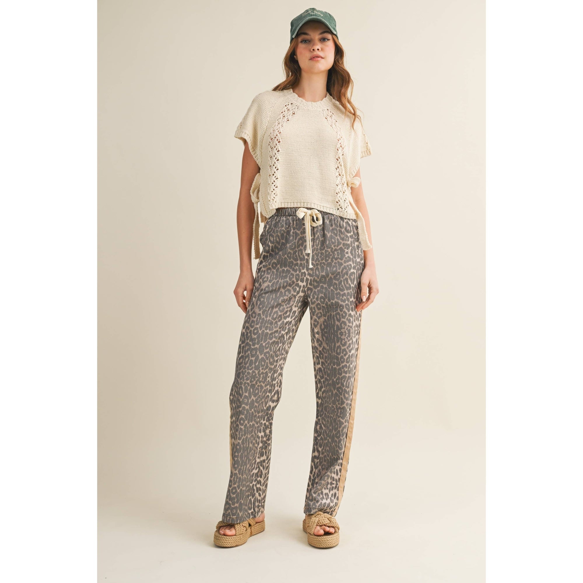 Luxe Leopard Relaxed Pants With Side Trim: LEOPARD/TAUPE