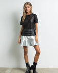 IT1545 Sequin mesh short sleeve top: Black
