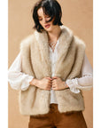 Snow Angel Collared Furry Vest: FRENCH STONE
