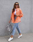 Hot Pink Distressed Denim Jacket Oversized Button Down: Light Gray / 65% Cotton+35% Polyester / M