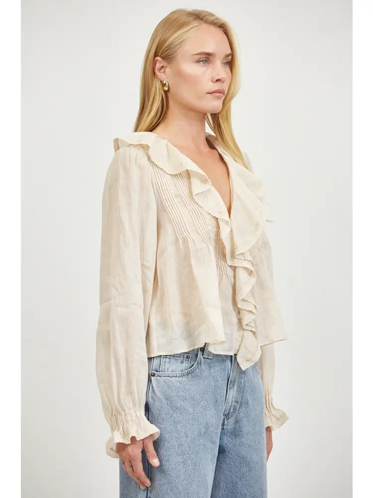 Linen V Neck Long Slv Top