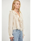 Linen V Neck Long Slv Top
