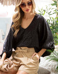 Leopard Print V-Neck Jacquard Satin Blouse Top