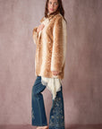 25046J Deer Print Faux Fur Coat: TAUPE / S-M-L (2-2-2)
