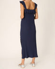P + T NAVY RUFFLE RIBBED DRESS