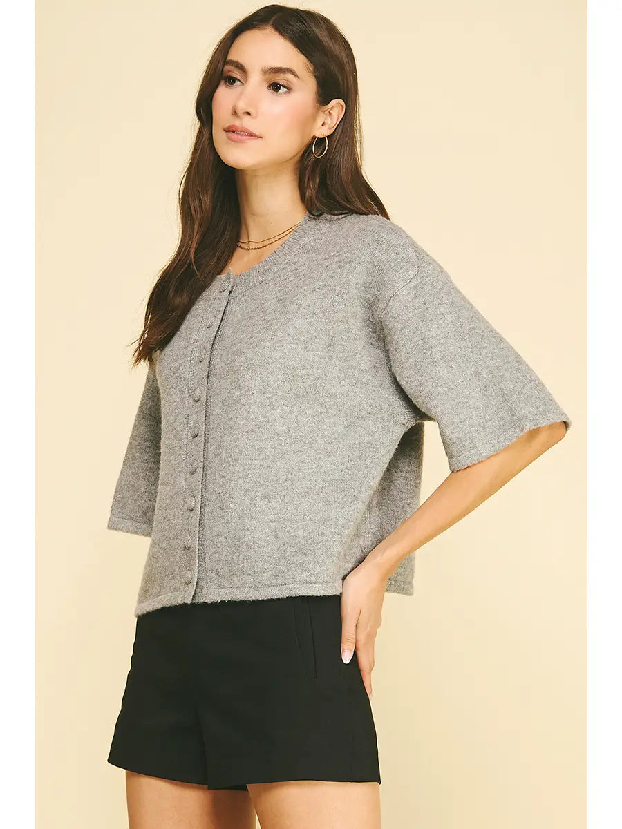 HEATHER GREY BUTTON DOWN SWEATER