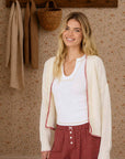AMERICAN FLAG CONTRAST STITCH KNIT CARDIGAN: IVORY