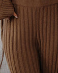 Textured Ribbed Knit Flare Sweater Pants: Taupe