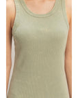 Acid Washed Ribbed Midi Tank Dress: SAGE GREEN / S-M-L(2-2-2)