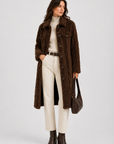 FJ0182: Quilted Sherpa Long Button Jacket: Coffee / S