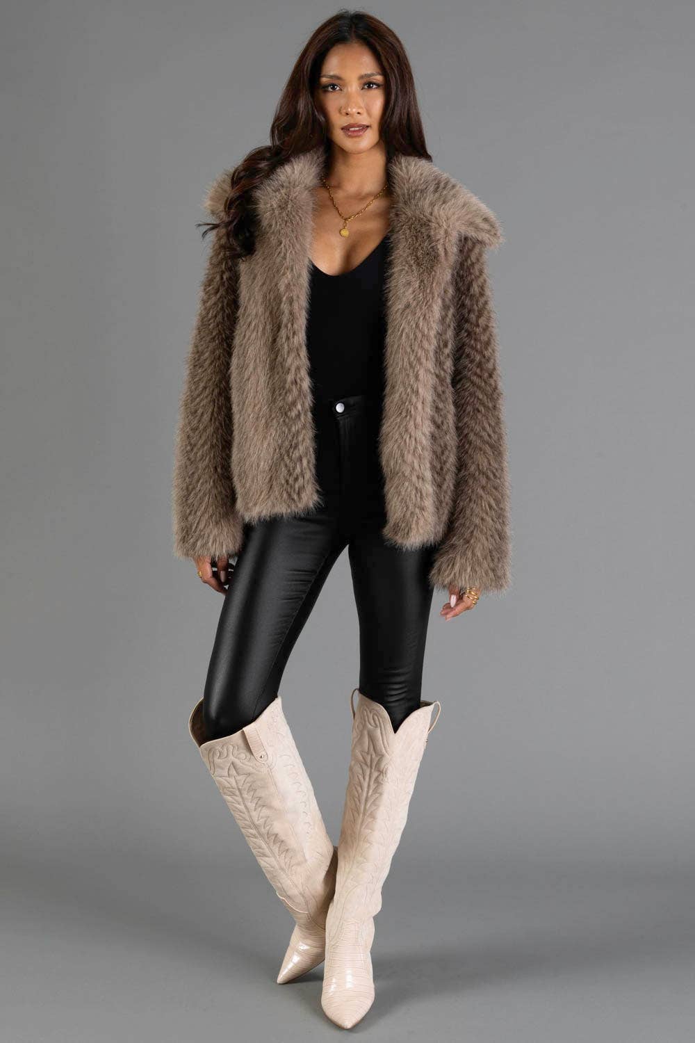 Two Tone Faux Fur Jacket