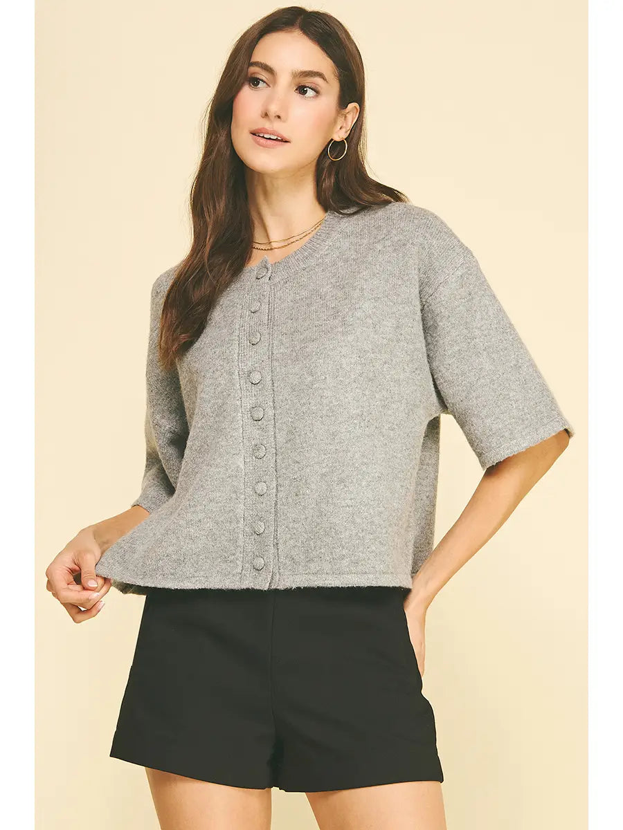 HEATHER GREY BUTTON DOWN SWEATER