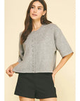 HEATHER GREY BUTTON DOWN SWEATER