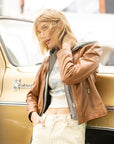 LEATHER JACKET W/REMOVABLE HOODIE